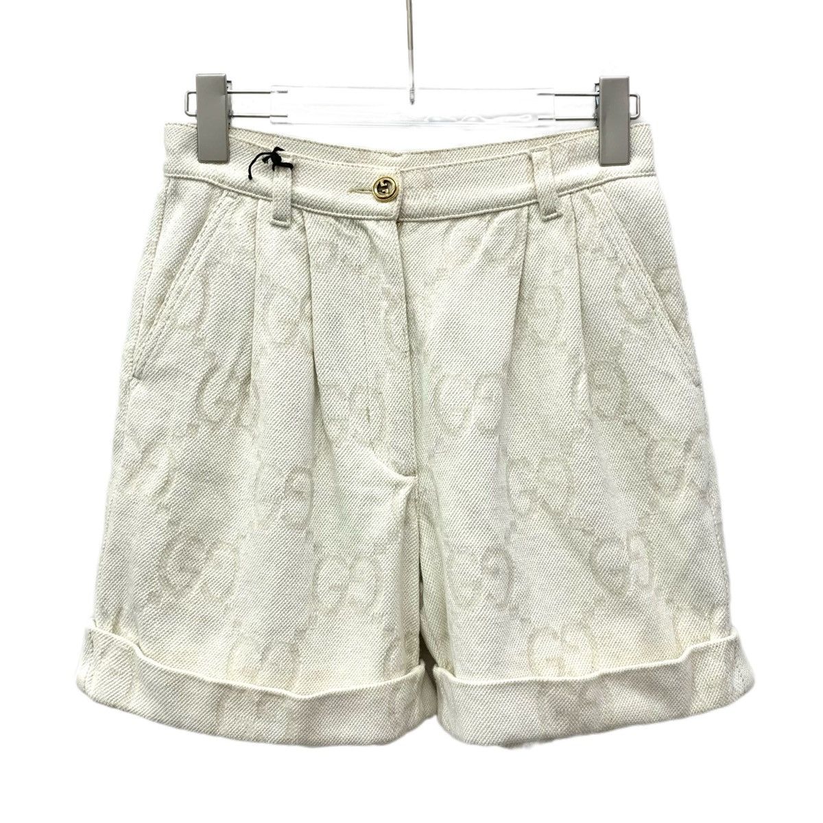 Gucci Gucci Beige Allover Logo Print Cotton Casual Shorts K26WX Size 27" / US 4 / IT 40 - 1 Thumbnail