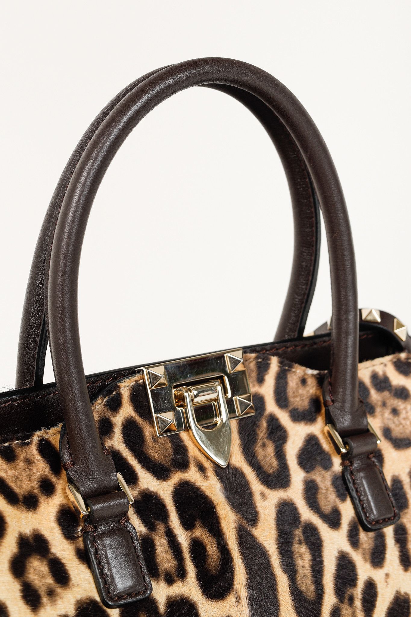 Valentino Valentino Leopard Calf Hair Rockstud Double Handle Tote Size ONE SIZE - 10 Thumbnail