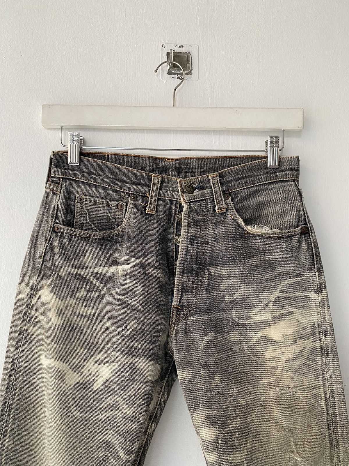 Japanese Brand × Vintage BLEACHING 1990s Denime Distressed FadeBlack Jeans Size US 29 - 3 Thumbnail