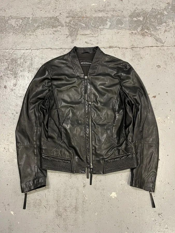 SS2011 Emporio Armani Structured Black Leather Multi Zip Jacket