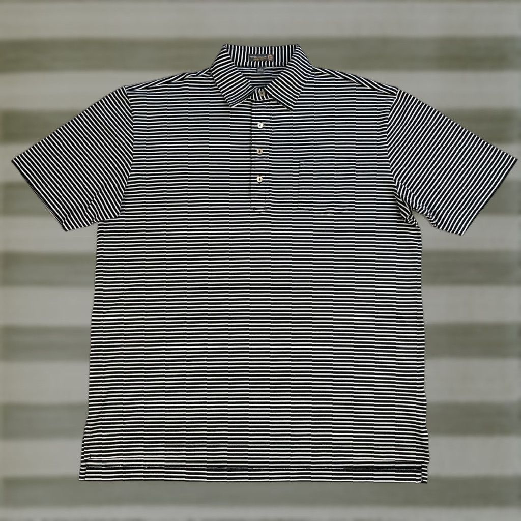 Peter Millar VINTAGE Peter Millar Summer Comfort Polo Shirt Mens Striped Shirt L Black White Polo Size US L / EU 52-54 / 3 - 1 Thumbnail