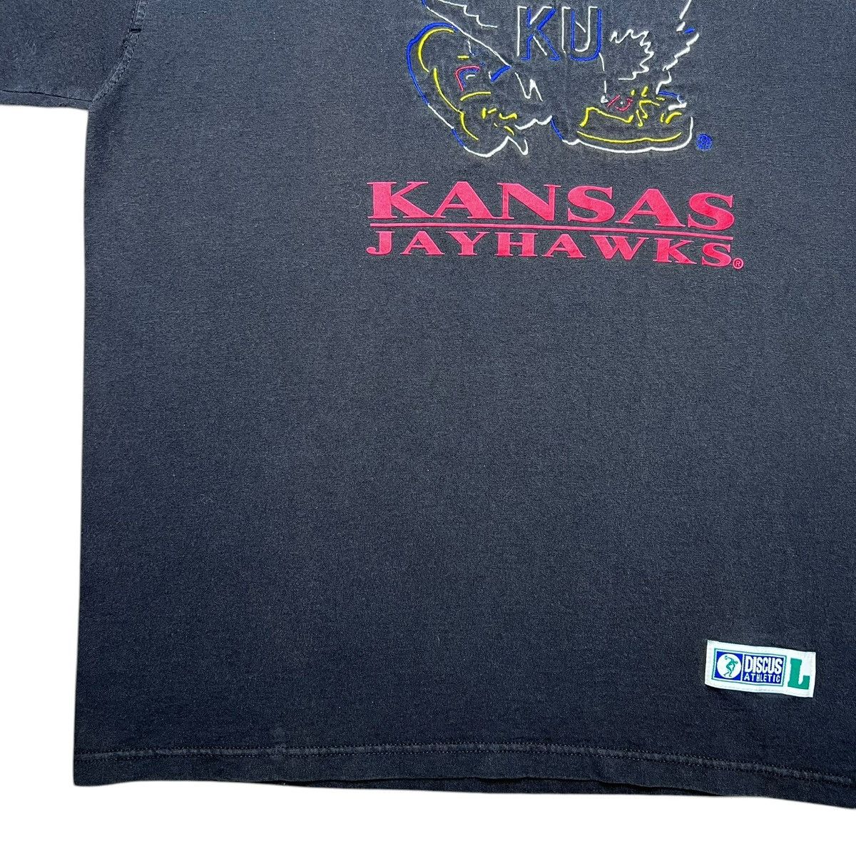 NCAA Vintage 1990s NCAA Kansas Jayhawks Embroidered Mascot TShirt Size US L / EU 52-54 / 3 - 8 Thumbnail