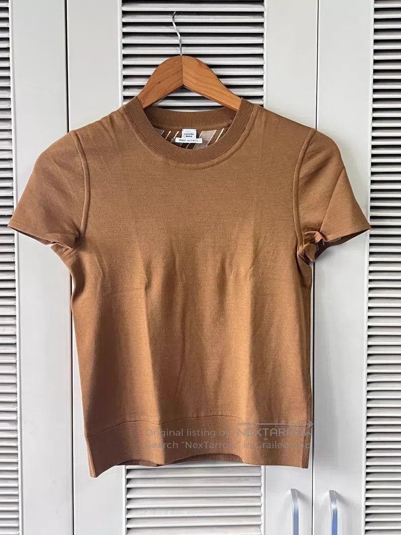 Hermes Hermes Short Sleeve Knit T-Shirt, Brown Size XXS / US 00 / IT 34 - 1 Thumbnail