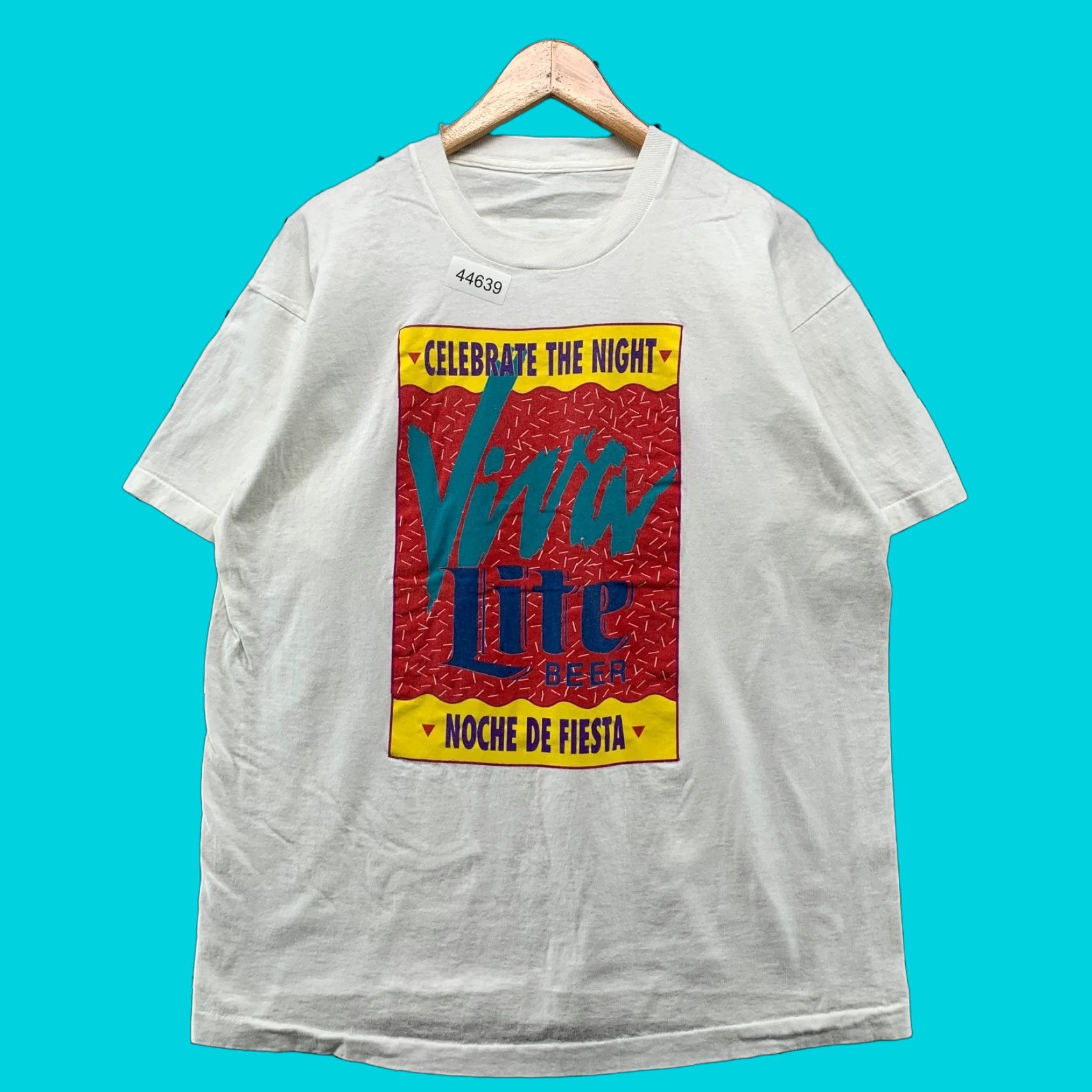 Fruit Of The Loom Vintage Miller Lite Beer Shirt Mens Large White Single Stitch VIVA Noche Fiesta Size US L / EU 52-54 / 3 - 1 Thumbnail