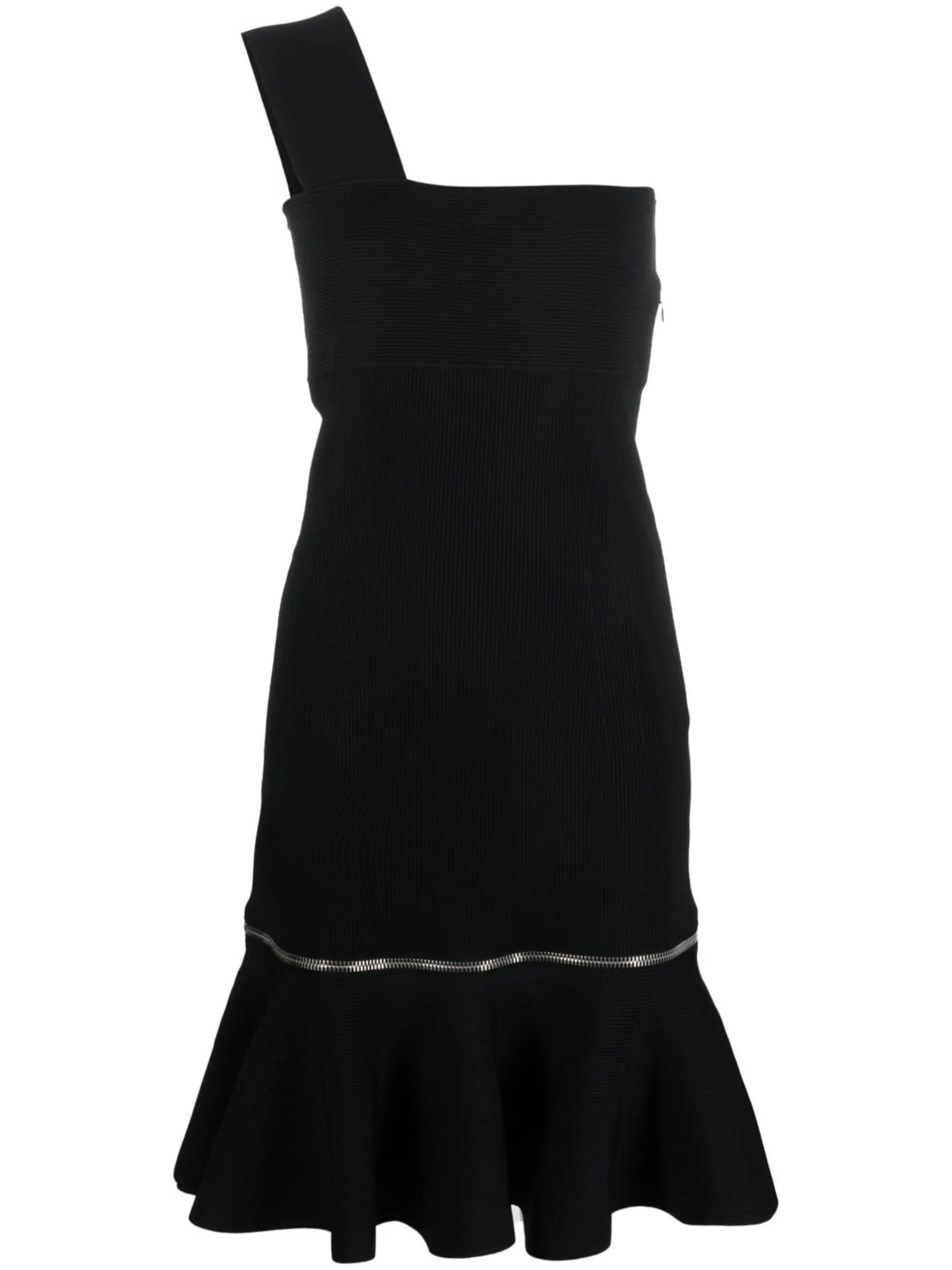 Alexander McQueen o1y0325 One-Shoulder Mini Dress in Black Size M / US 6-8 / IT 42-44 - 1 Thumbnail