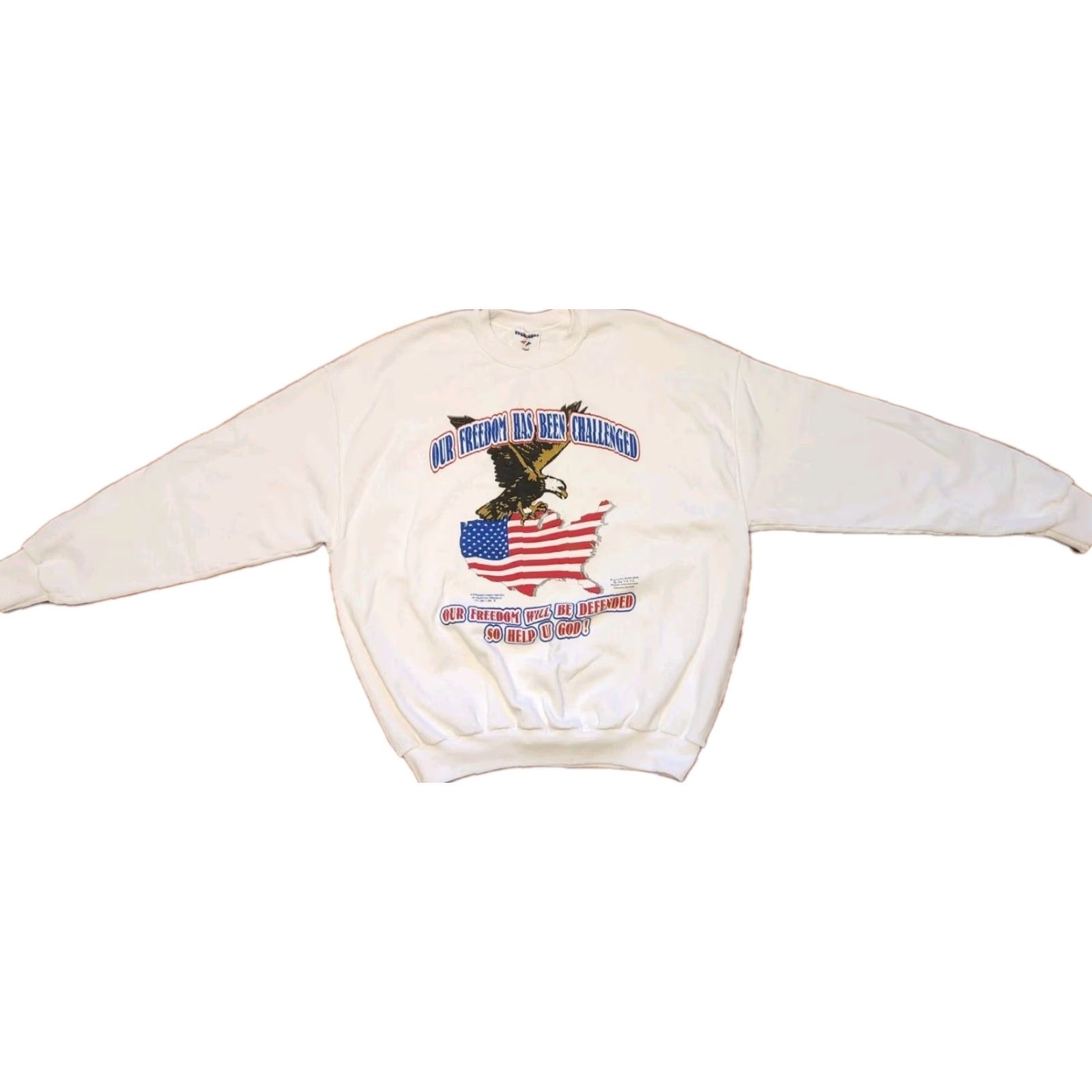 Jerzees VINTAGE Jerzees Sweatshirt Men’s XL Our Freedom Has Been Challenged 9/11 USA Eagle White Size US XL / EU 56 / 4 - 2 Thumbnail
