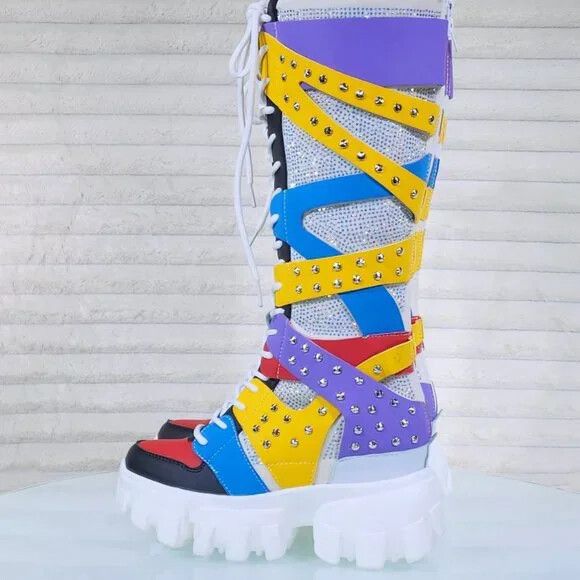 Other Wang Limited Multi Color White Platform Sneaker Knee Boots H Size US 9 / IT 39 - 4 Thumbnail