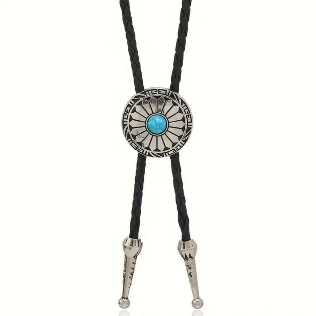 Other Turquoise Stone Small Round Concho Bolo Tie Mens Casual Size ONE SIZE - 1 Thumbnail