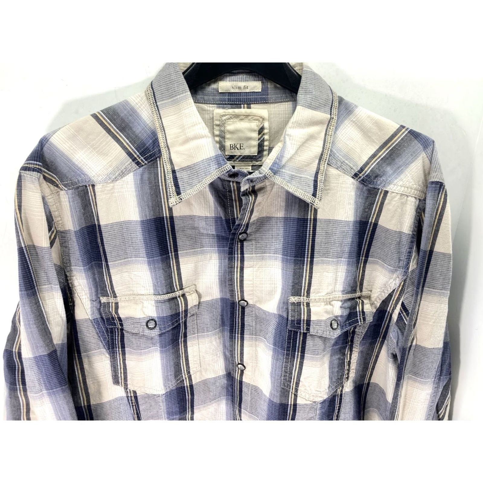 BKE VINTAGE BKE Buckle Pearl Snap Shirt Men XL Blue Plaid Long Sleeve Slim Fit Western Size US XL / EU 56 / 4 - 2 Thumbnail