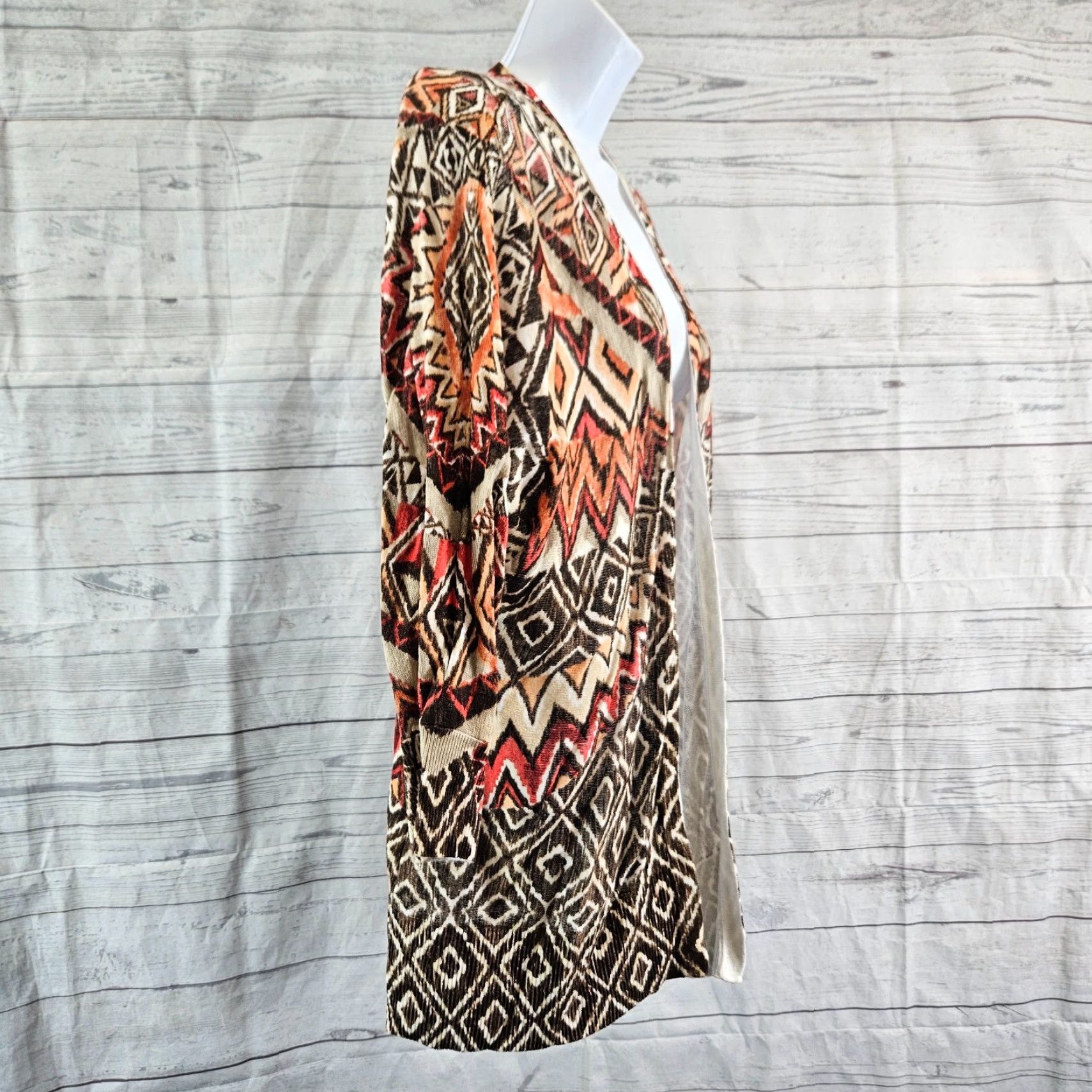 Vintage Chico's Womens Cardigan L Brown Orange 3/4 Sleeve Open Front Rayon Sweater Size L / US 10 / IT 46 - 3 Thumbnail