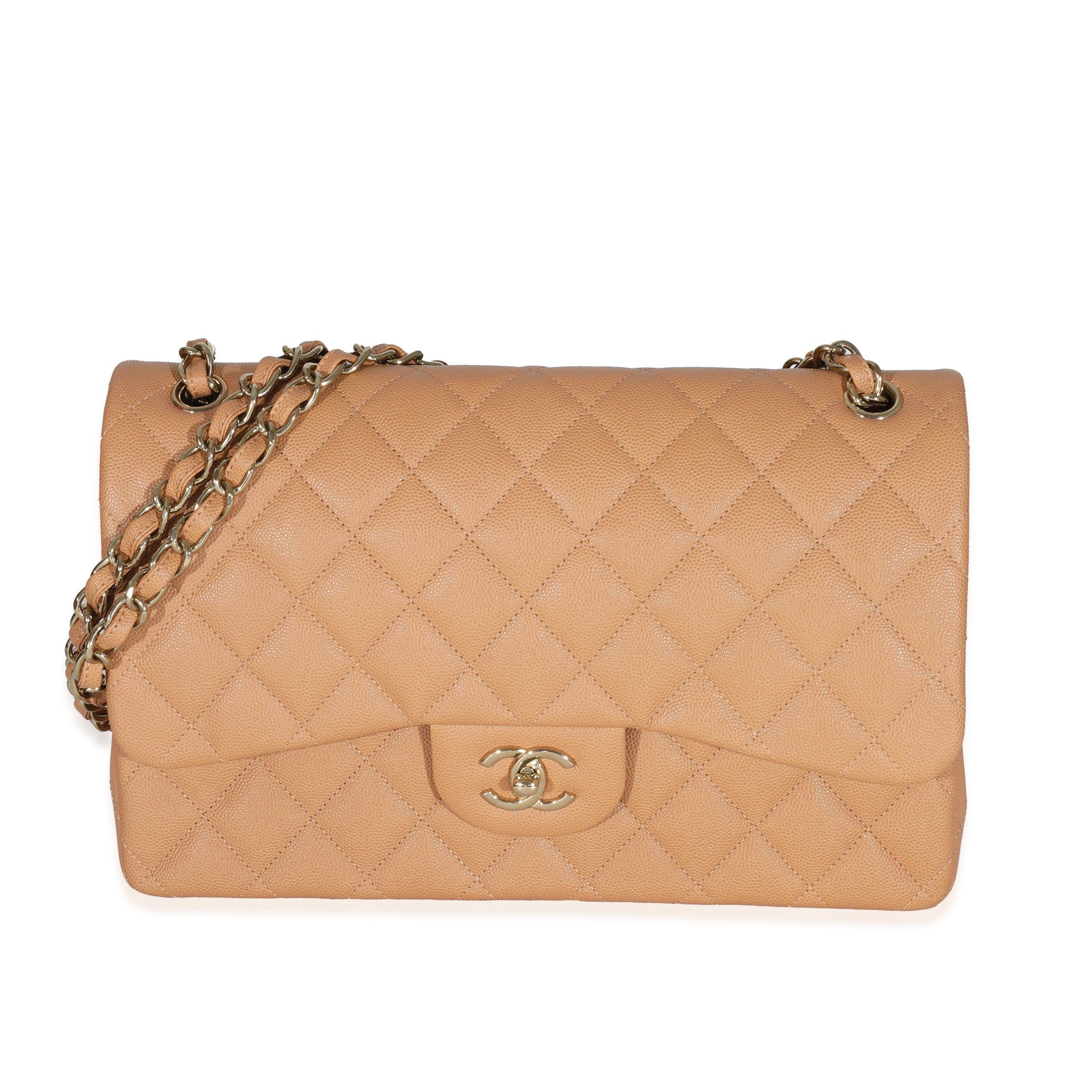 image of Chanel 21P Caramel Caviar Jumbo Classic Double Flap Bag in Beige, Women's