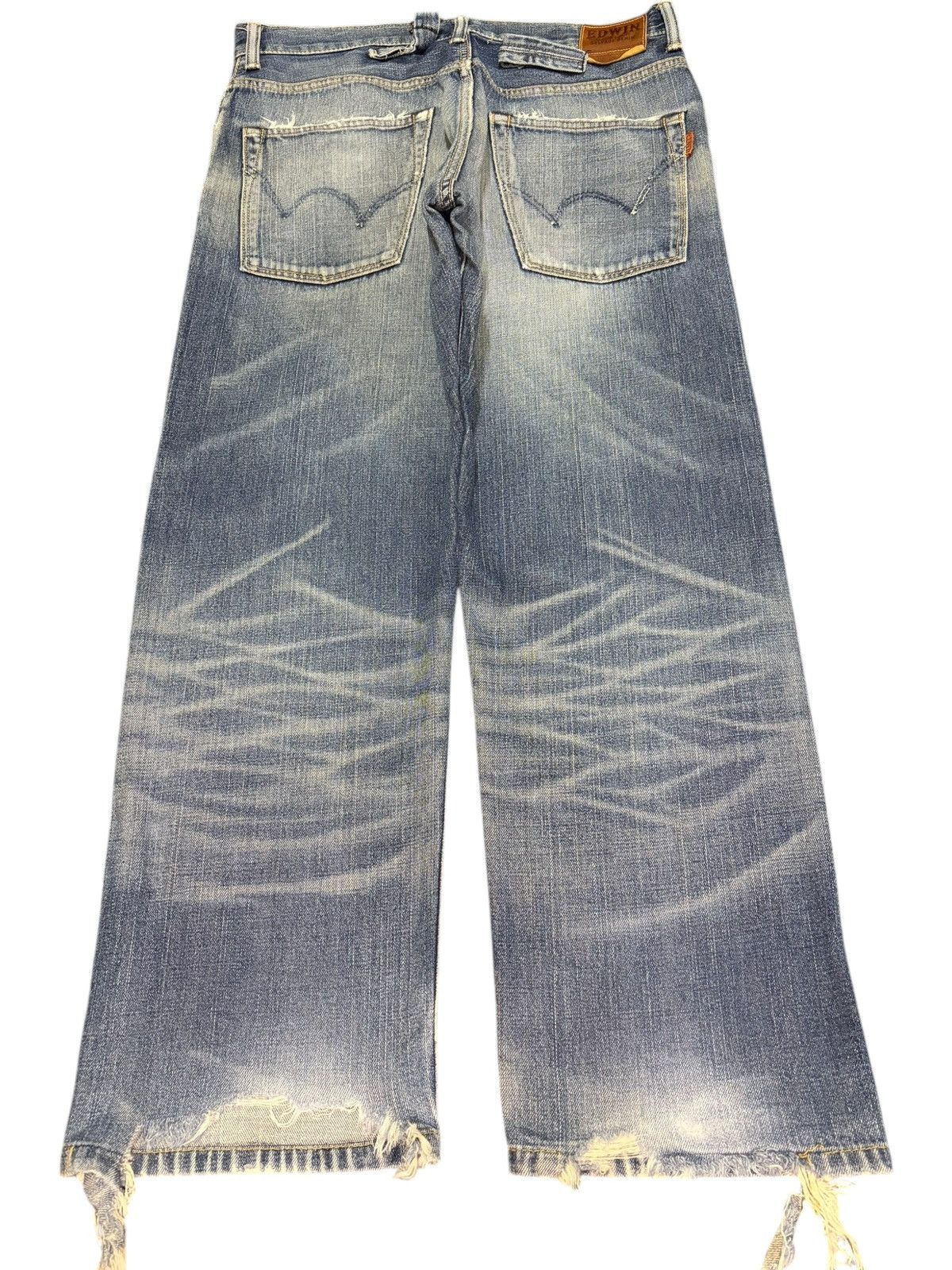 Edwin Vintage 90s Edwin 505Z Selvedge Buckle Back Distress Jeans Size US 33 - 2 Thumbnail