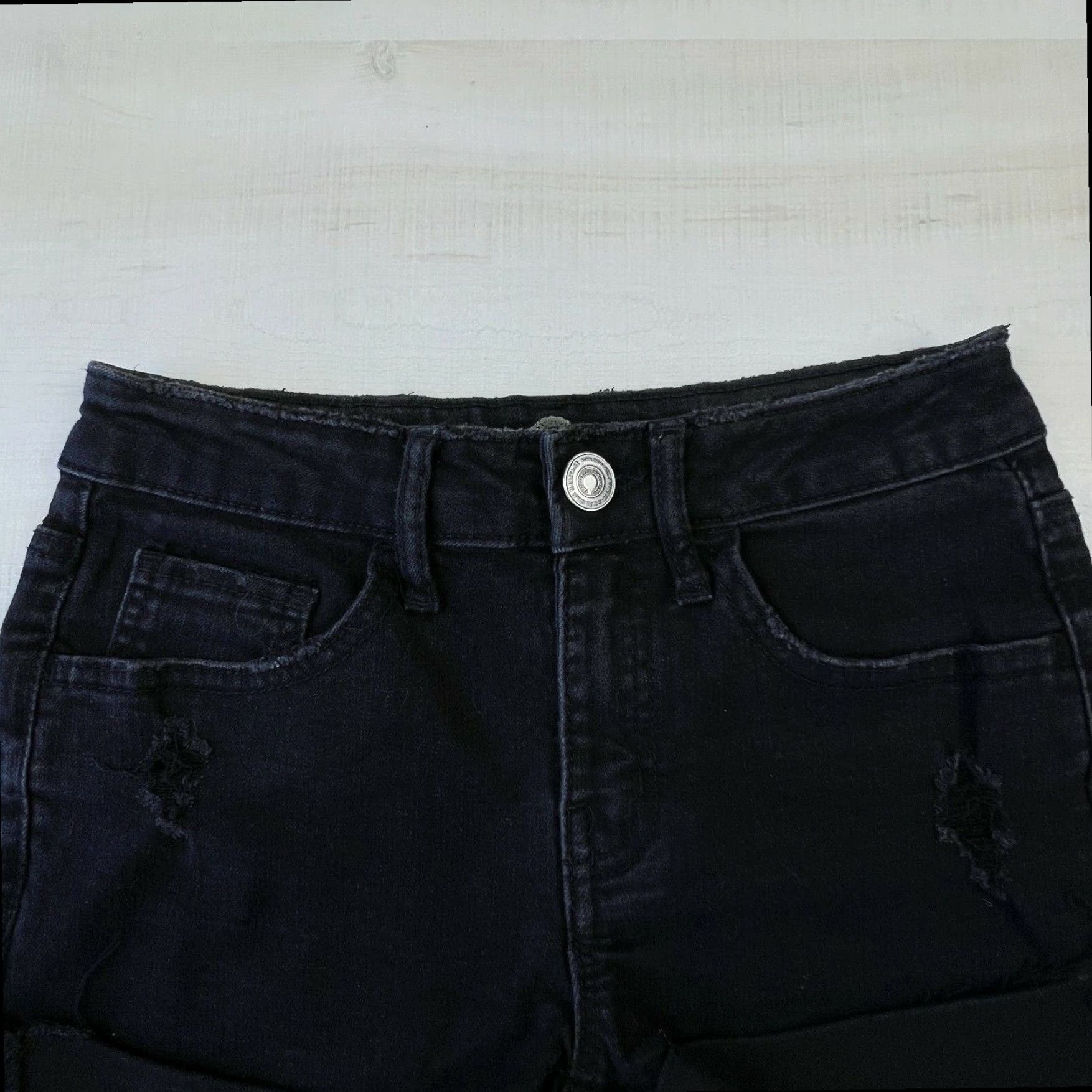 Vintage SO Womens Junior High Rise Distressed Denim Shorts Black Size 25" / US 0 / IT 36 - 2 Thumbnail