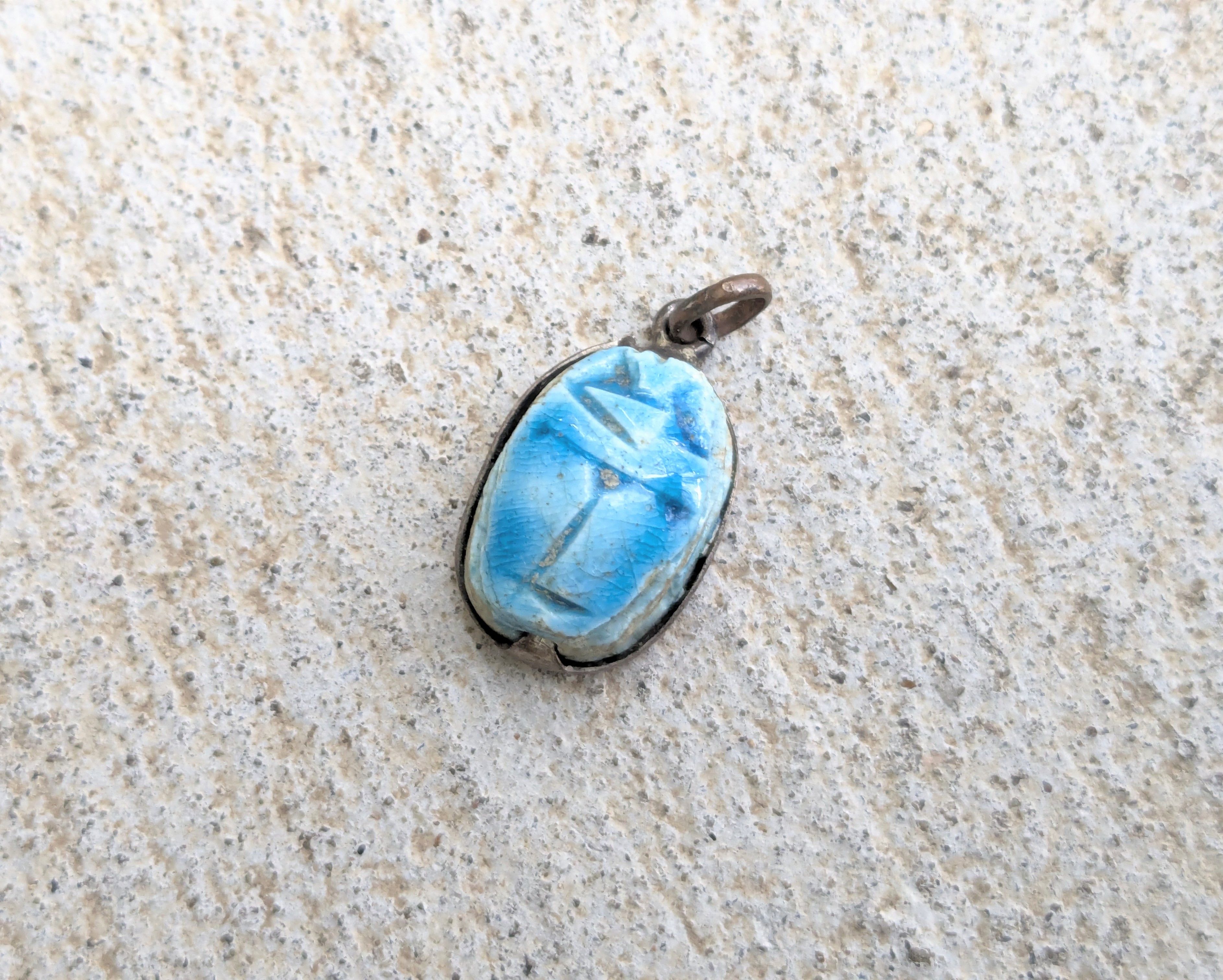 Jewelry × Vintage Scarab Pendant Blue Stone Egypt Kemet Oval Size ONE SIZE - 1 Thumbnail