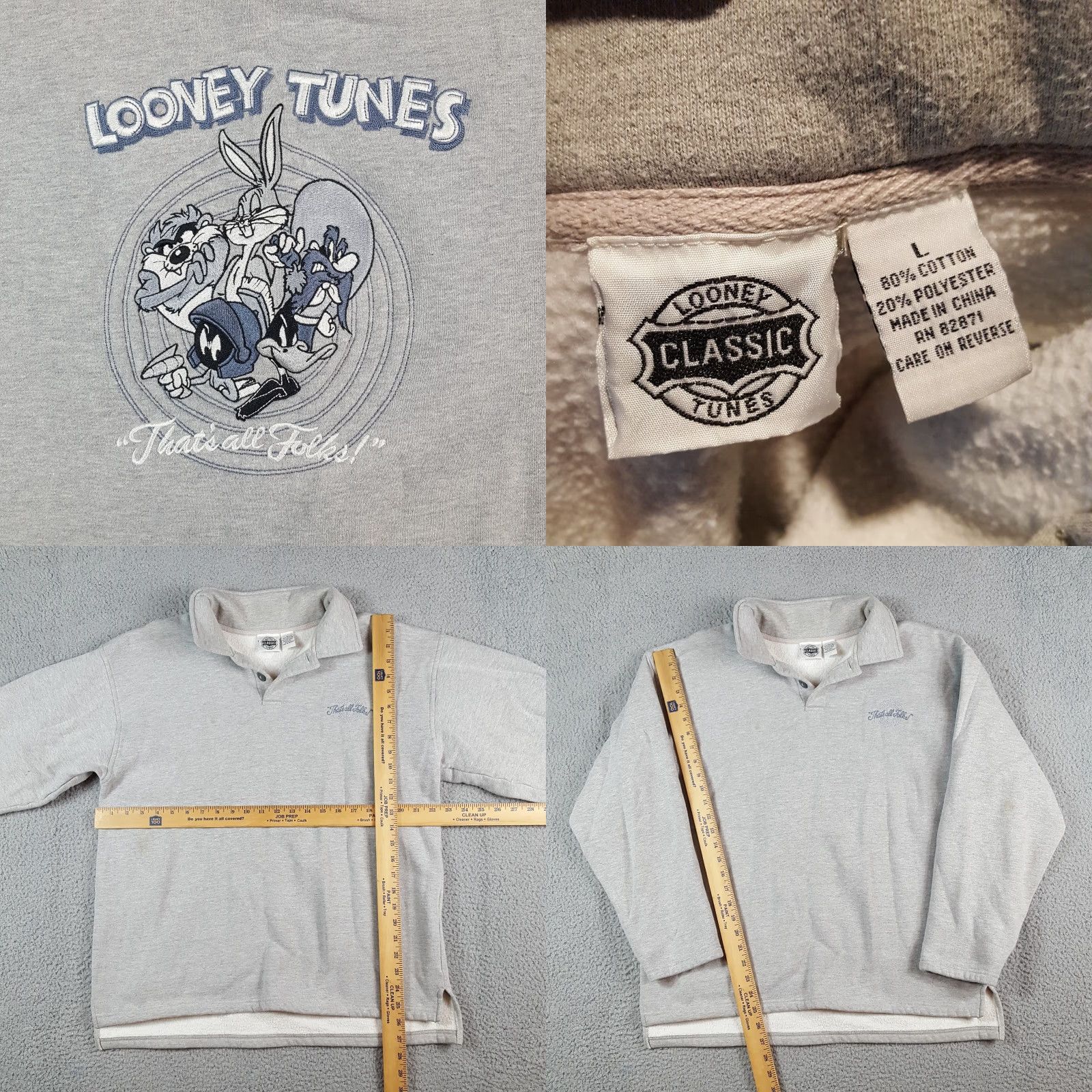 Vintage Vintage Looney Tunes Sweatshirt Mens Size L Collared Pullover Graphic Print 90s Cartoon Gray Pullover Sweatshirt Size US L / EU 52-54 / 3 - 8 Thumbnail