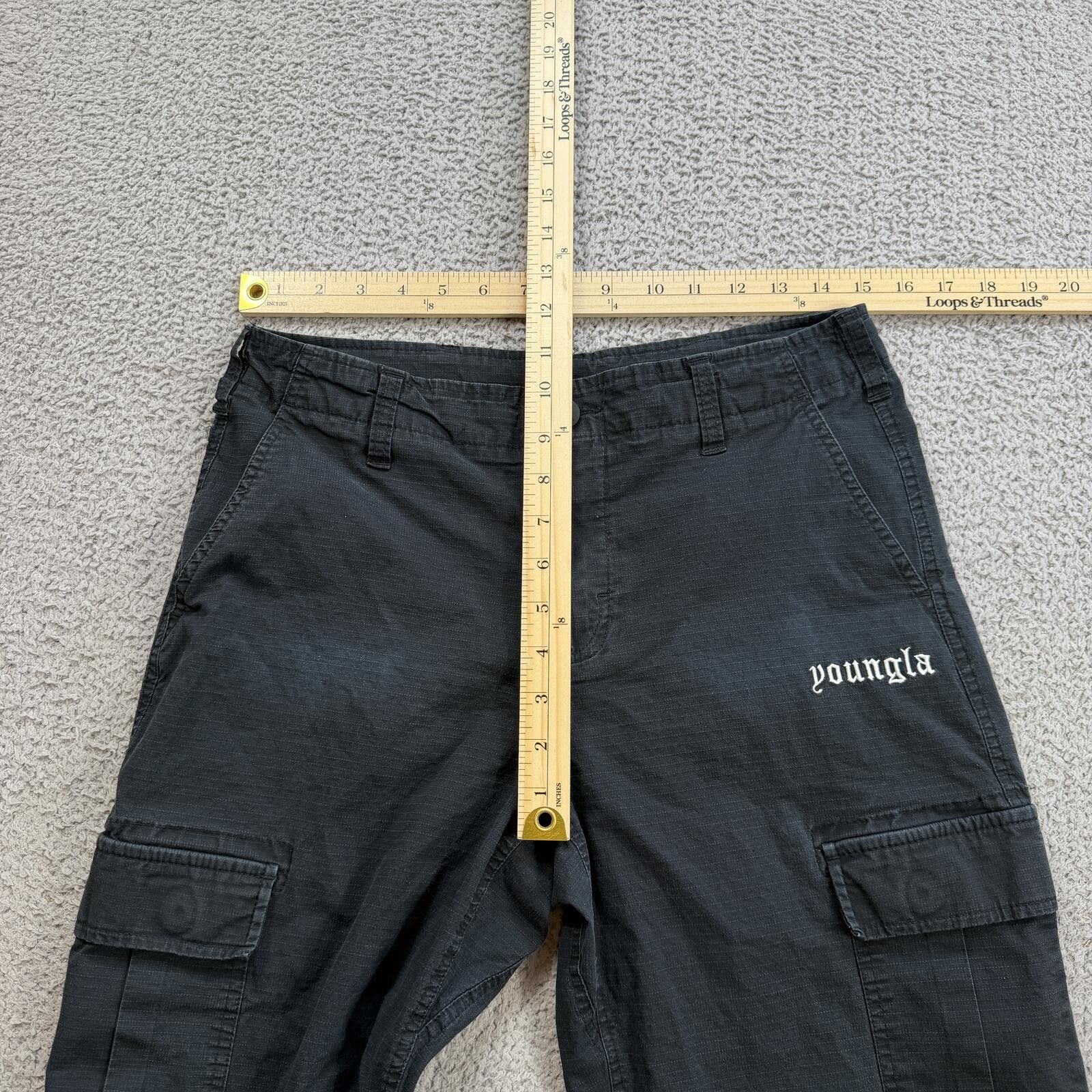 YoungLA YoungLA Cargo Pants Mens M Black Washed Riptop Gym Size US 32 / EU 48 - 4 Thumbnail