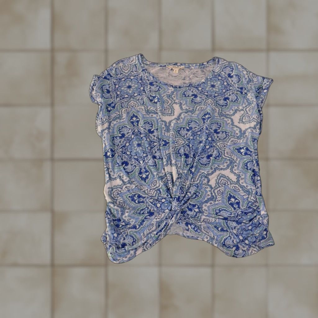Lucky Brand Lucky Brand Shirt Womens Medium Blue Paisley Knot Front Short Sleeve Casual Size M / US 6-8 / IT 42-44 - 1 Thumbnail