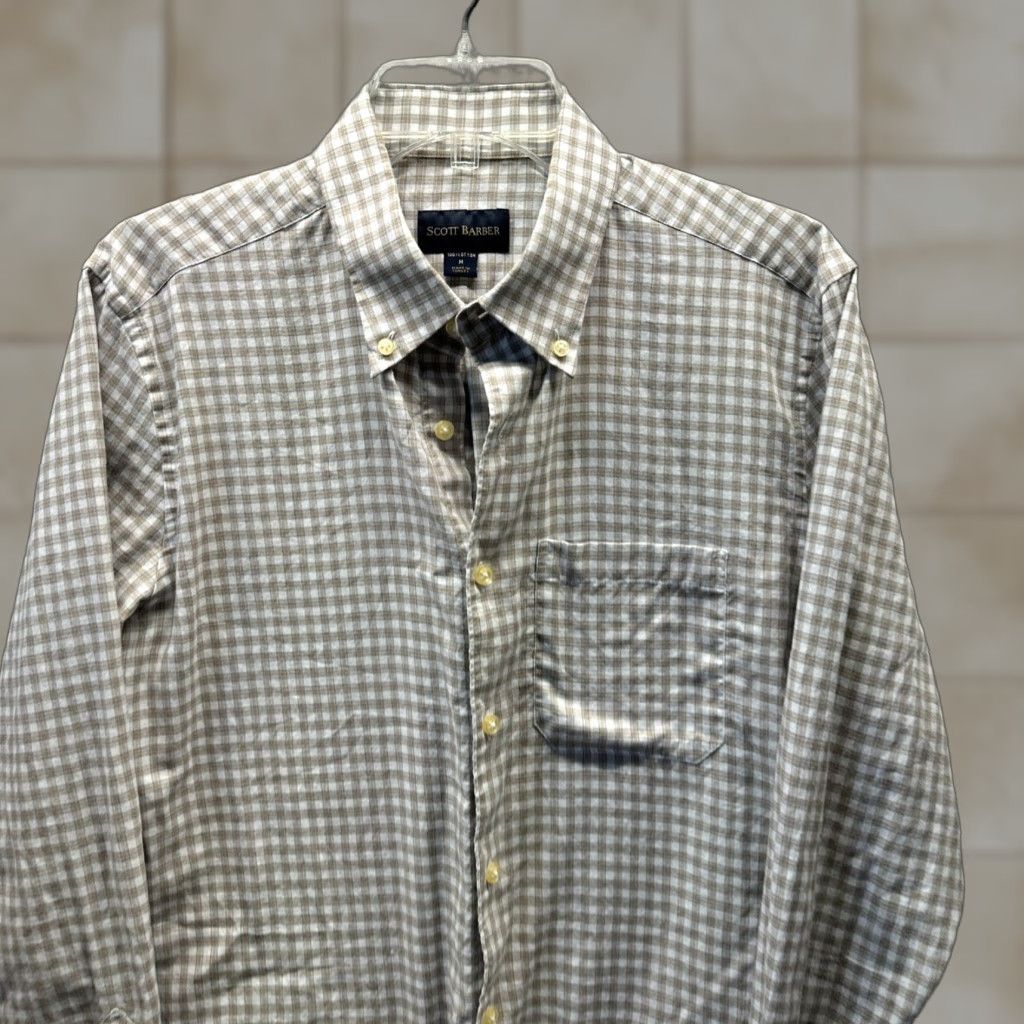 Vintage Scott Barber Shirt Adult Medium Brown White Casual Button Up Cotton Mens Shirt Size US M / EU 48-50 / 2 - 1 Thumbnail