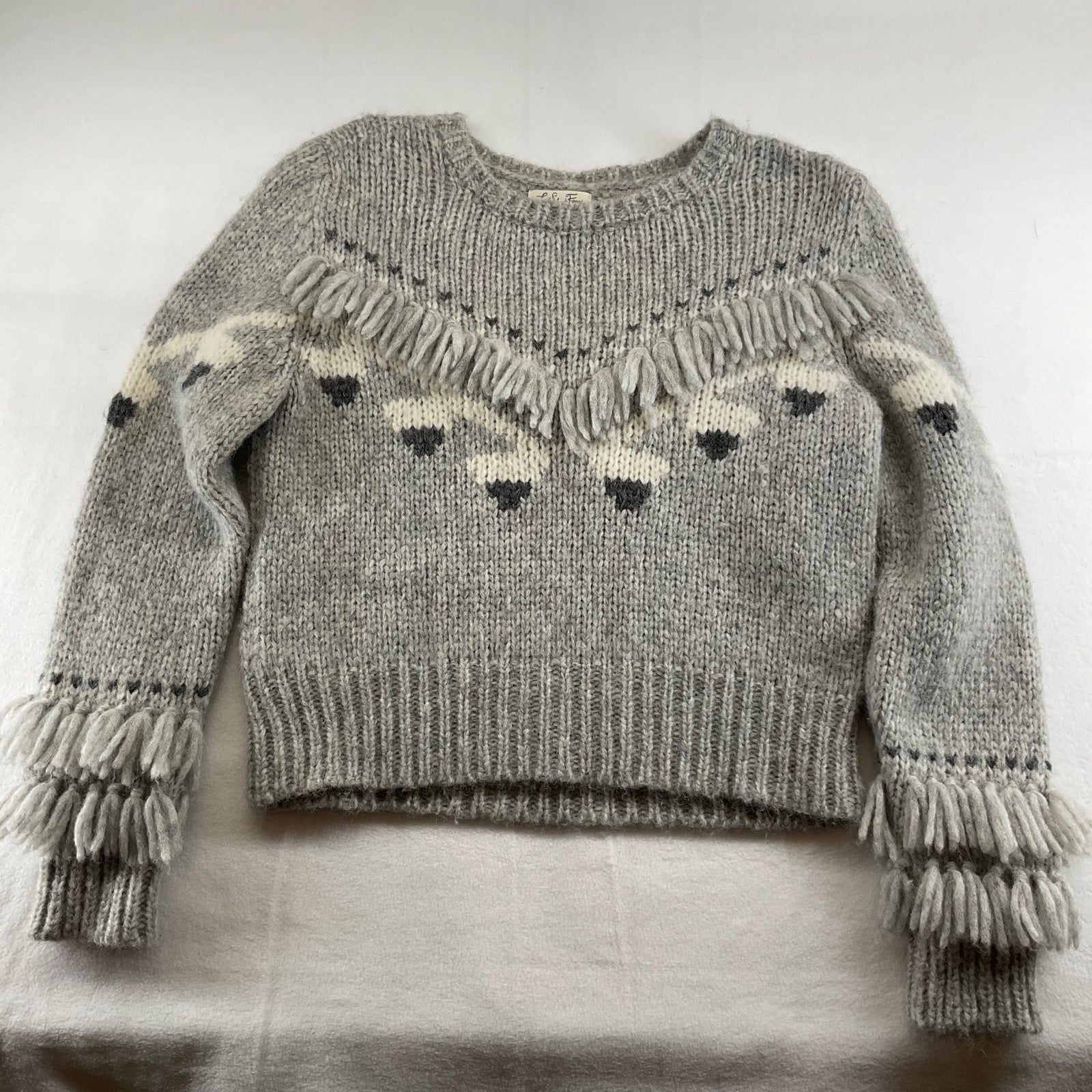 LoveShackFancy Atlas Grey Fringe Sweater Alpaca Size Small