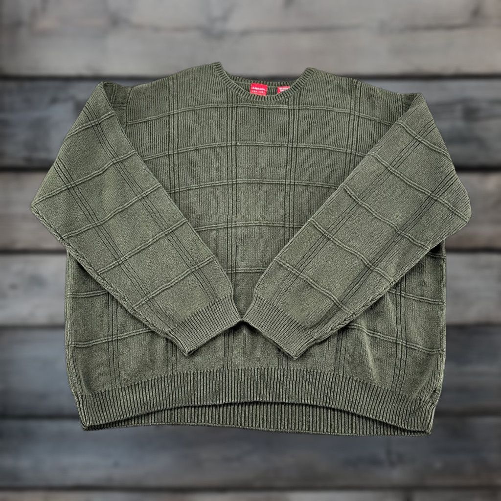 Arrow VINTAGE Arrow Sweater Mens XL Green Crew Neck Pullover Cotton Windowpane 90s Size US XL / EU 56 / 4 - 1 Thumbnail