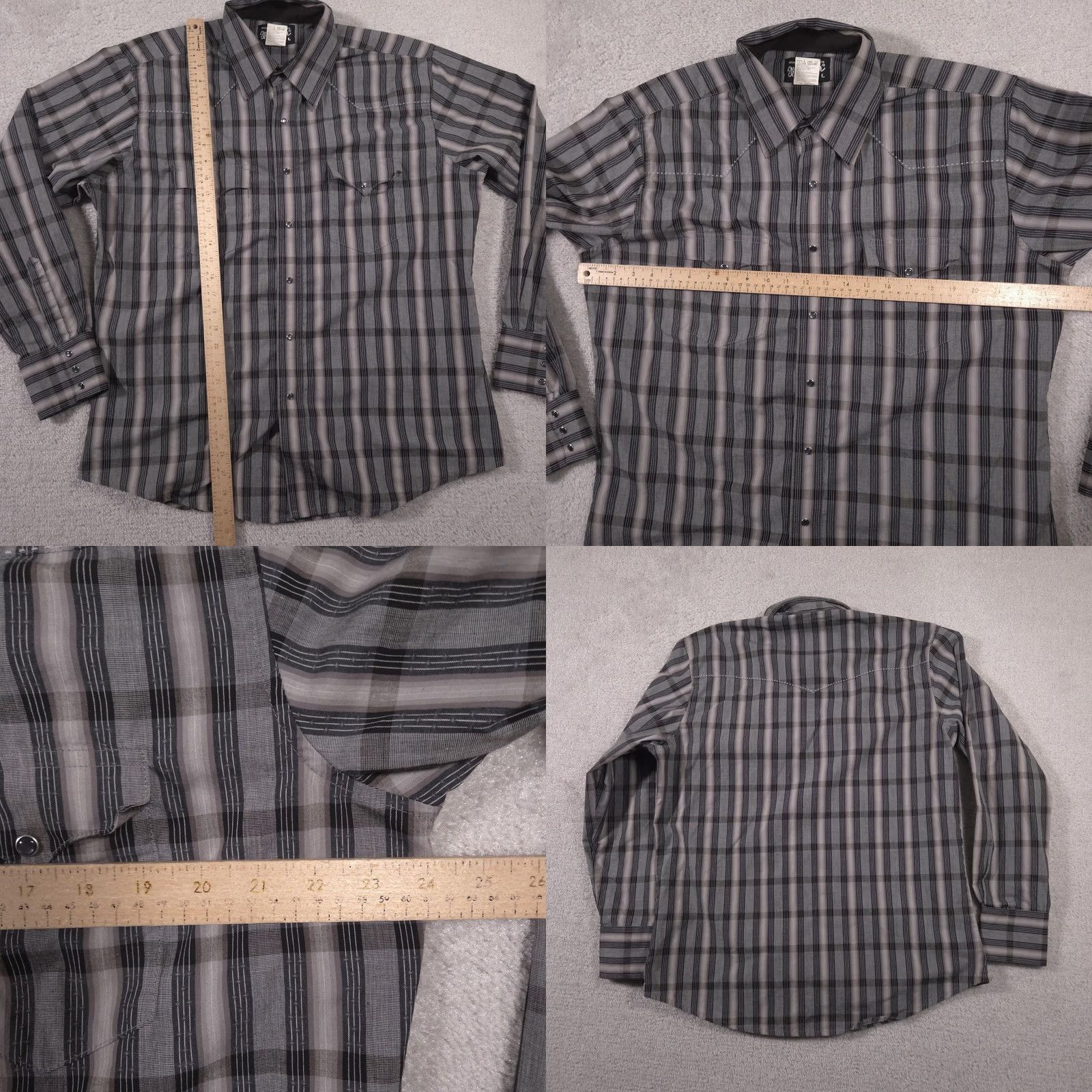 Wrangler Wrangler Shirt Mens Large Gray Black Plaid Western Snap Pearl Pockets Cowboy Size US L / EU 52-54 / 3 - 8 Thumbnail