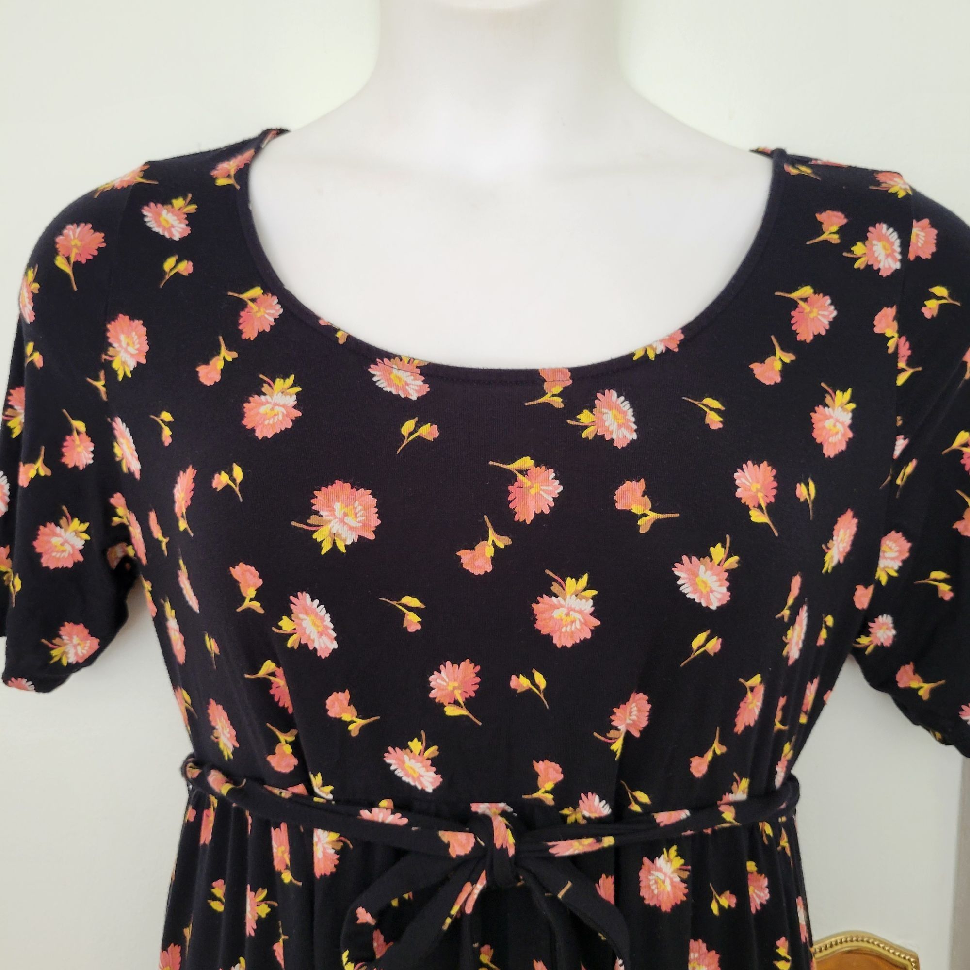 Vintage Ingrid Isabel Maternity Black Floral Midi Dress With Tie Wai Size M / US 6-8 / IT 42-44 - 6 Thumbnail