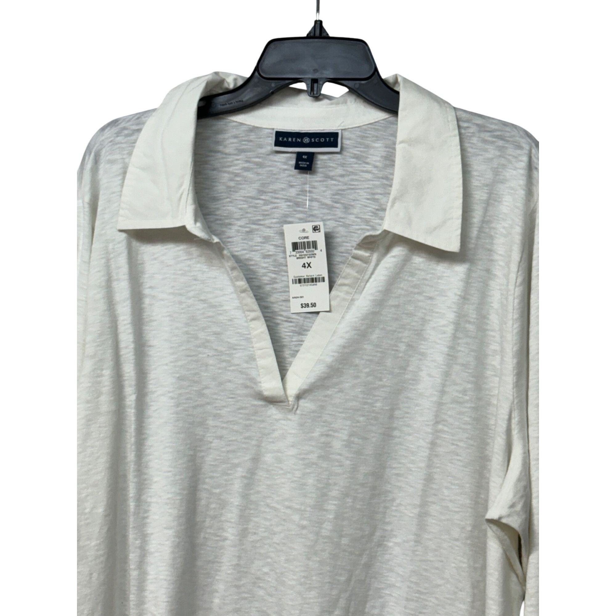 Other Karen Scott Size Cotton Open-Neck Polo Top, Bright White, 4 Size ONE SIZE - 3 Thumbnail
