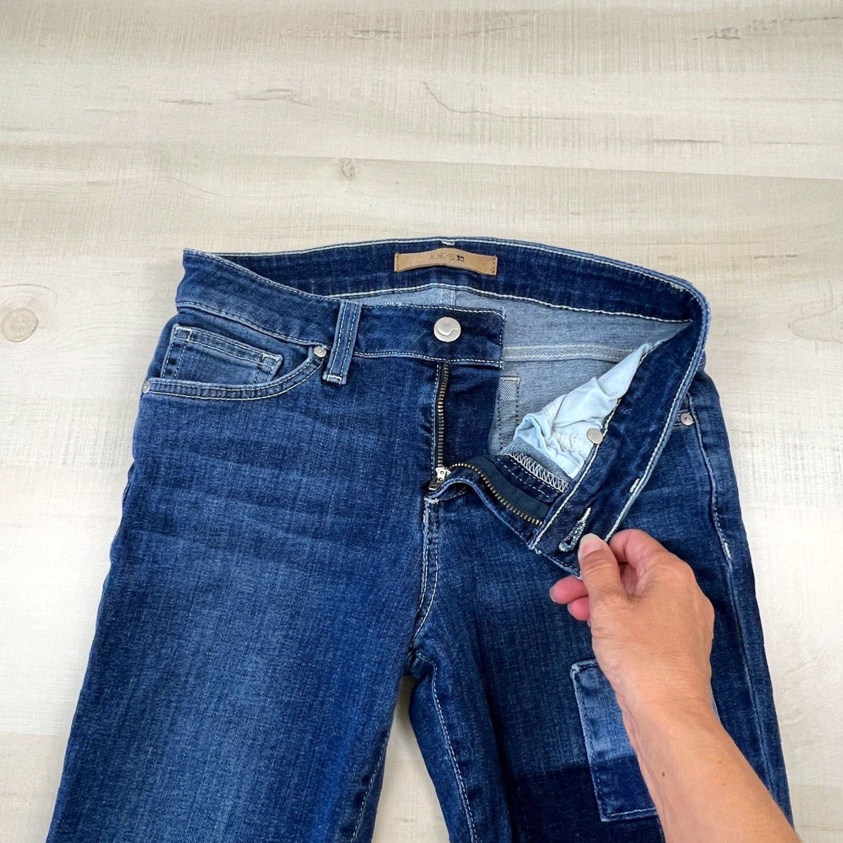 Vintage Joes Womens 24 Skinny Jeans Medium Wash Denim Ankle Patches Raw Edges Size 42" / US 20 - 3 Thumbnail