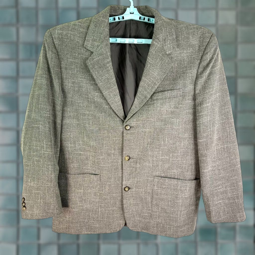Vintage Jay Jacobs Blazer Shirt Mens 2XL Gray Tweed Texture Notch Single-Breasted Three-Button Jacket Casual Business Party/Cocktail Travel Sports Size 48R - 1 Thumbnail