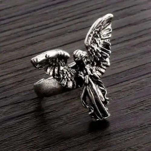 Other Distressed Angel Silver Color Ring Size ONE SIZE - 4 Thumbnail