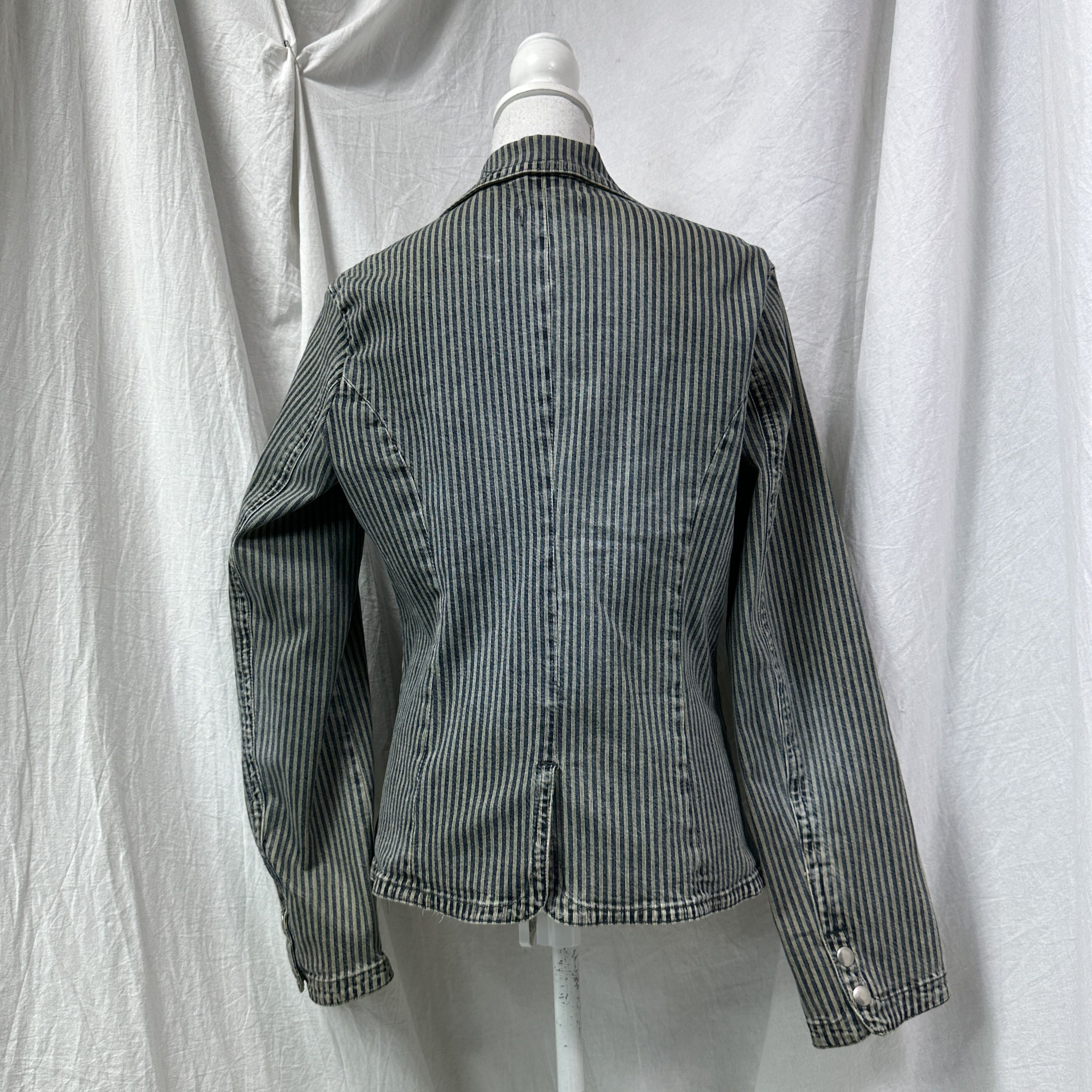 Vintage Vintage Striped Denim Washed Jeans Jacket / Blazer 00s Size L / US 10 / IT 46 - 8 Thumbnail