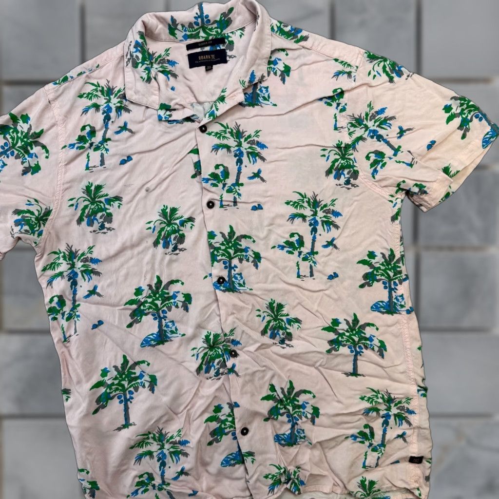 Roark Roark Shirt Mens XL Pink Hawaiian Palm Tree Classic Fit Rayon Beachy Resort Button-Up Size US XL / EU 56 / 4 - 1 Thumbnail