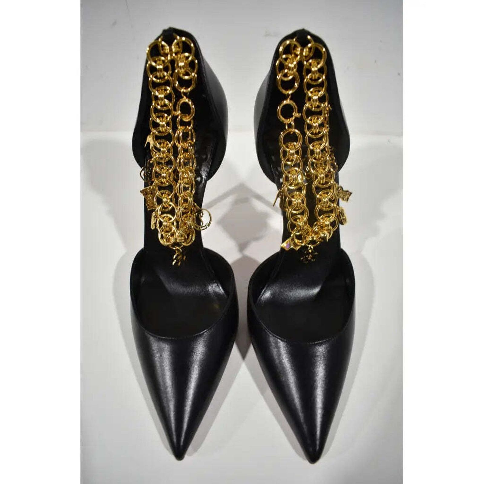 Christian Louboutin Gourmi Pump 100 Black Gold Charm Ankle Strap Pointed Heel 42 Size US 12 / IT 42 - 5 Thumbnail