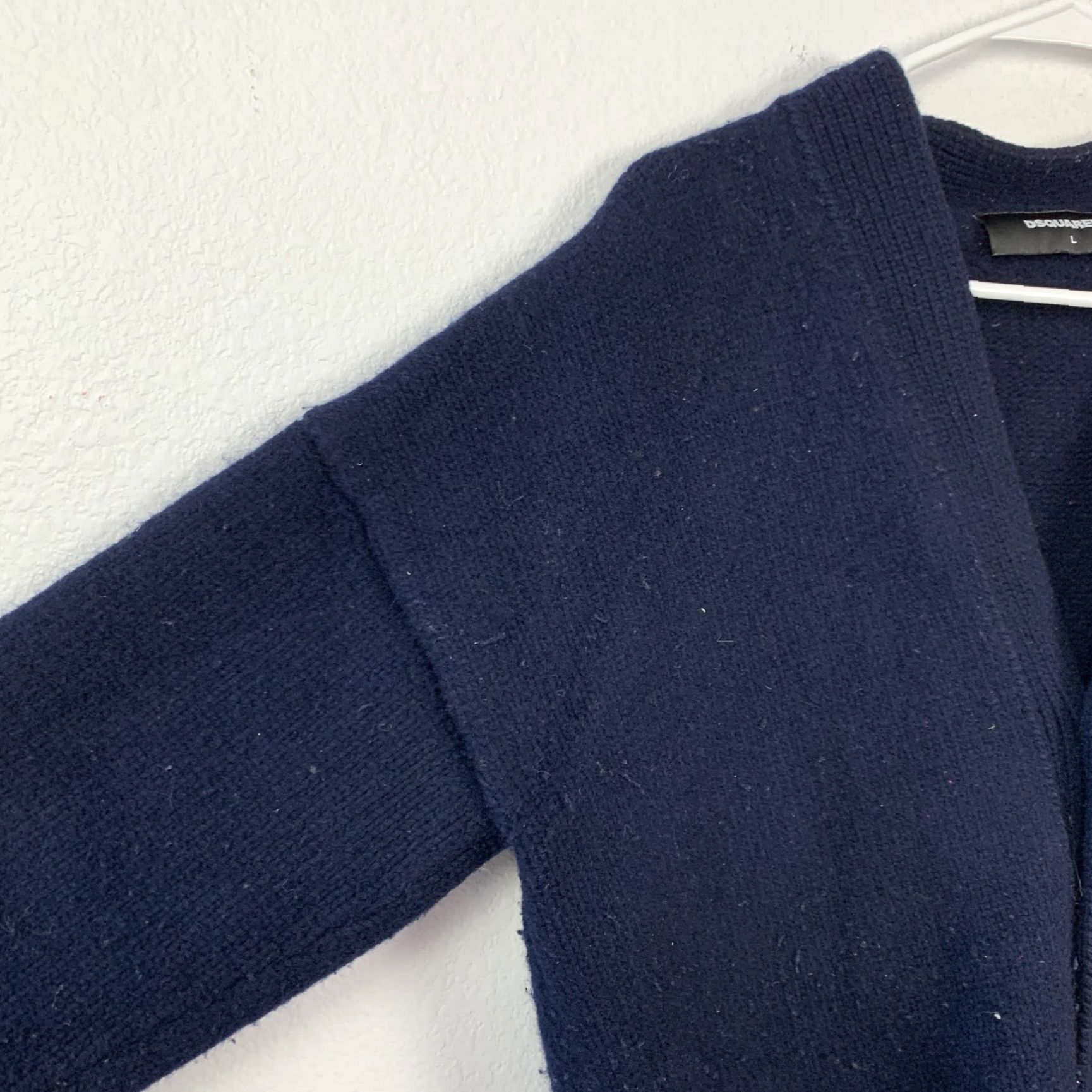 Dsquared2 Dsquared2 Men's Navy Blue V-Neck Wool Cardigan Sweater L Size US L / EU 52-54 / 3 - 2 Thumbnail