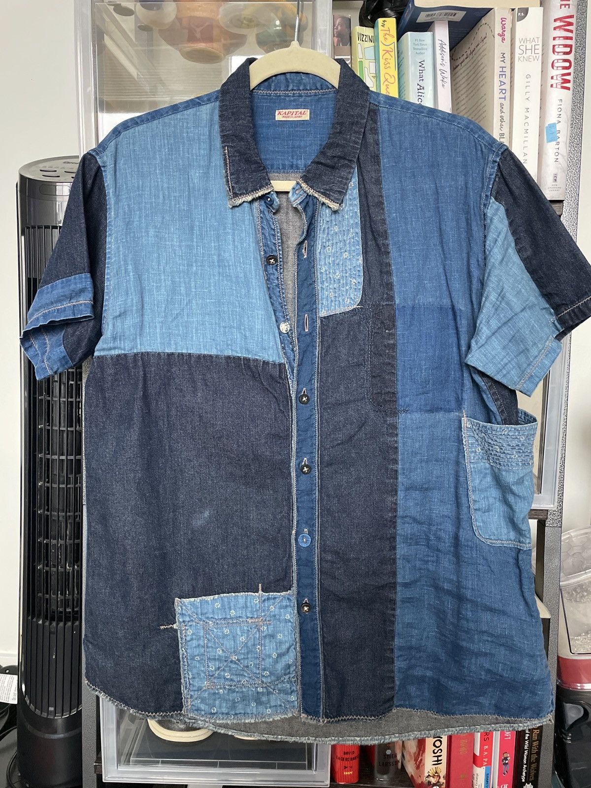 image of Kapital Kathmandu Short Sleeve Collar Shirt in Blue, Men's (Size Medium)
