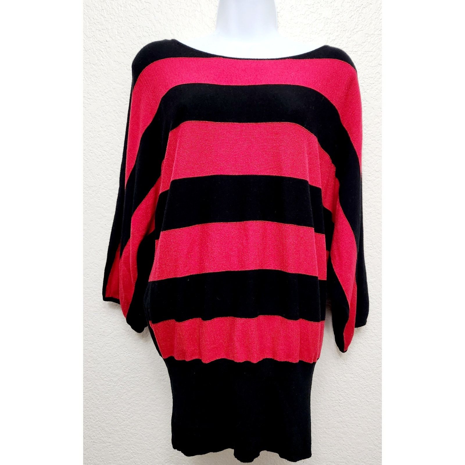 Other Style & Co. Red Black Striped Bat Wing Sleeves Sweater XL Size XL / US 12-14 / IT 48-50 - 1 Thumbnail