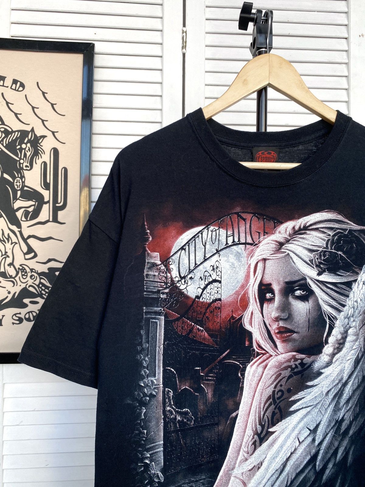 Band Tees × Vintage Vintage Spiral Gothic Angel Tee Shirt Black Grunge Cross Size US XL / EU 56 / 4 - 4 Thumbnail