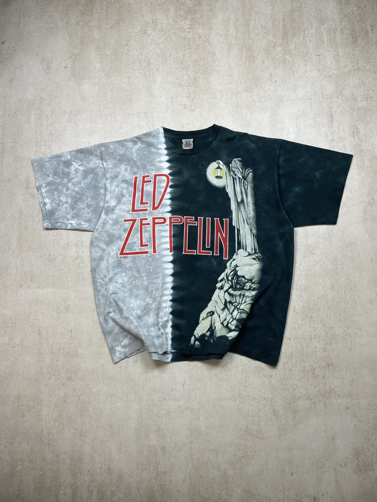 Image of Band Tees x Rock Tees Vintage Liquid Blue Led Zeppelin 1971 Tie-Dye Tee 71S in Green (Size 2XL)