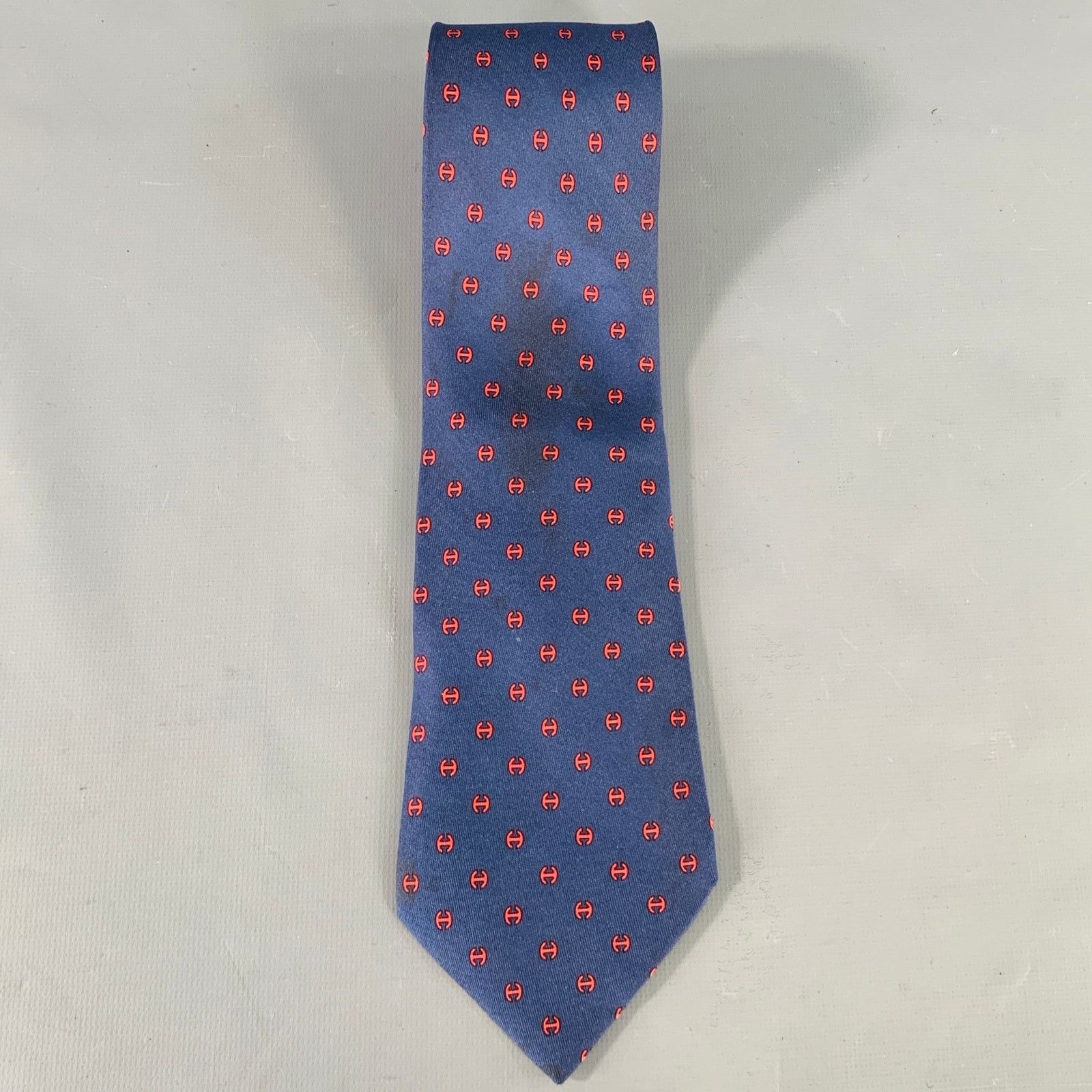 Hermes HERMES Navy Red Monogram Silk Tie Size ONE SIZE - 3 Thumbnail