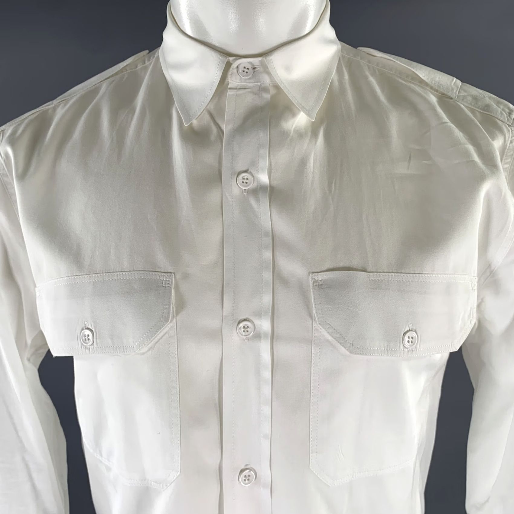 Band Of Outsiders BAND OF OUTSIDERS Shirt Size M White Cotton Military Long Sleeve Size US M / EU 48-50 / 2 - 2 Thumbnail