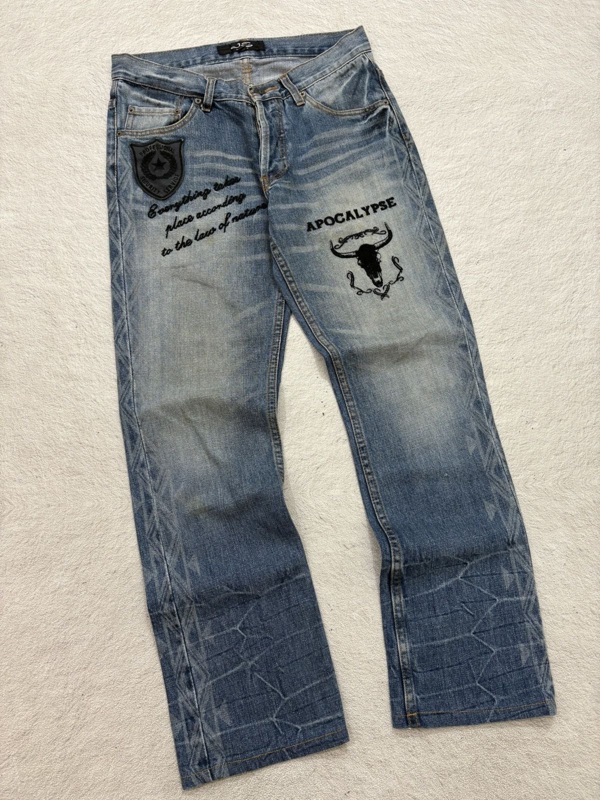Japanese Brand 00s Apocalypse Graphic Denim Y2K Rock Biker Washed Navajo Size US 28 / EU 44 - 3 Thumbnail