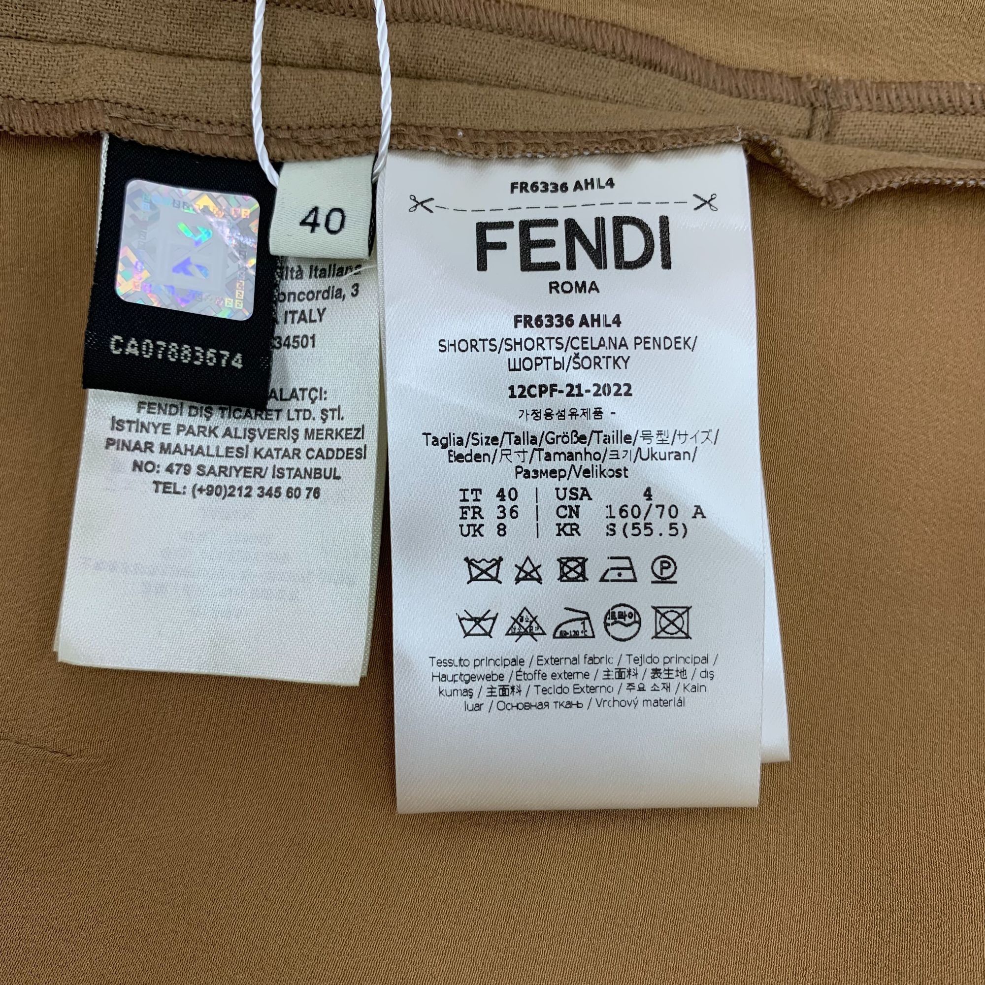 Fendi Fendi Roma Womens Brown Logo Pleated Wool & Cashmere Shorts Size 40" / US 18 - 4 Thumbnail