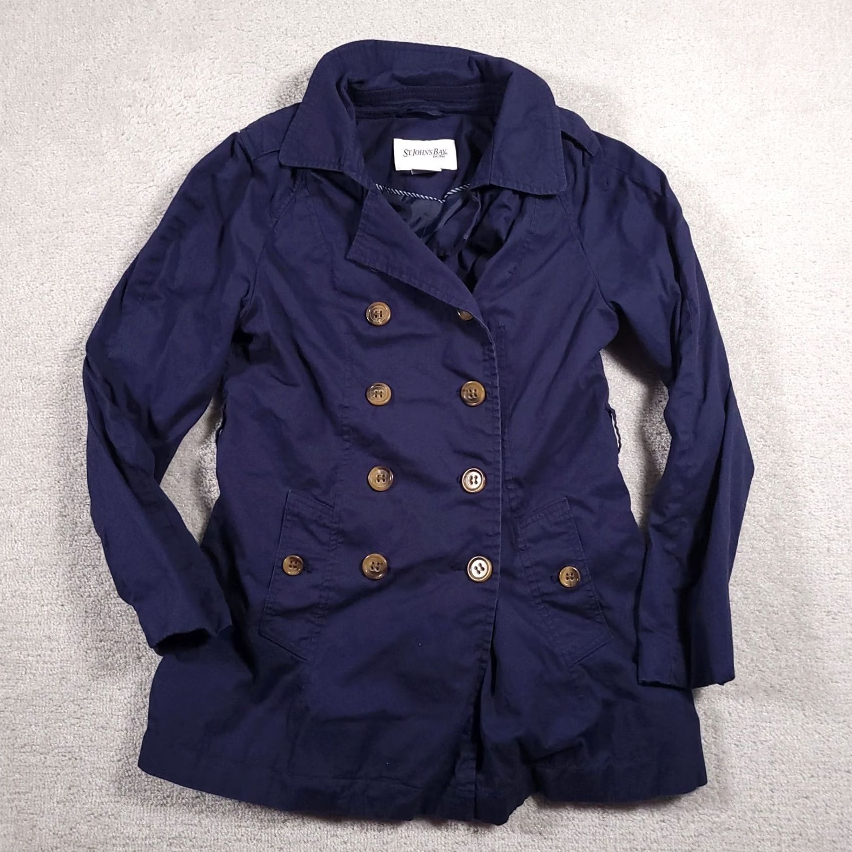 Vintage St John's Bay Blue Jacket Trench Coat Women's Small Button Front Lined Size S / US 4 / IT 40 - 2 Thumbnail