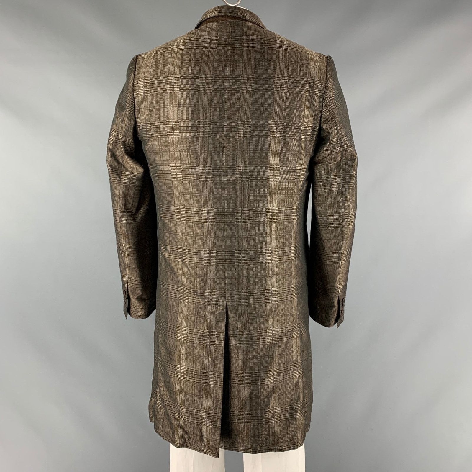 DRIES VAN NOTEN Size 42 Brown Taupe Glenplaid Polyester Coat