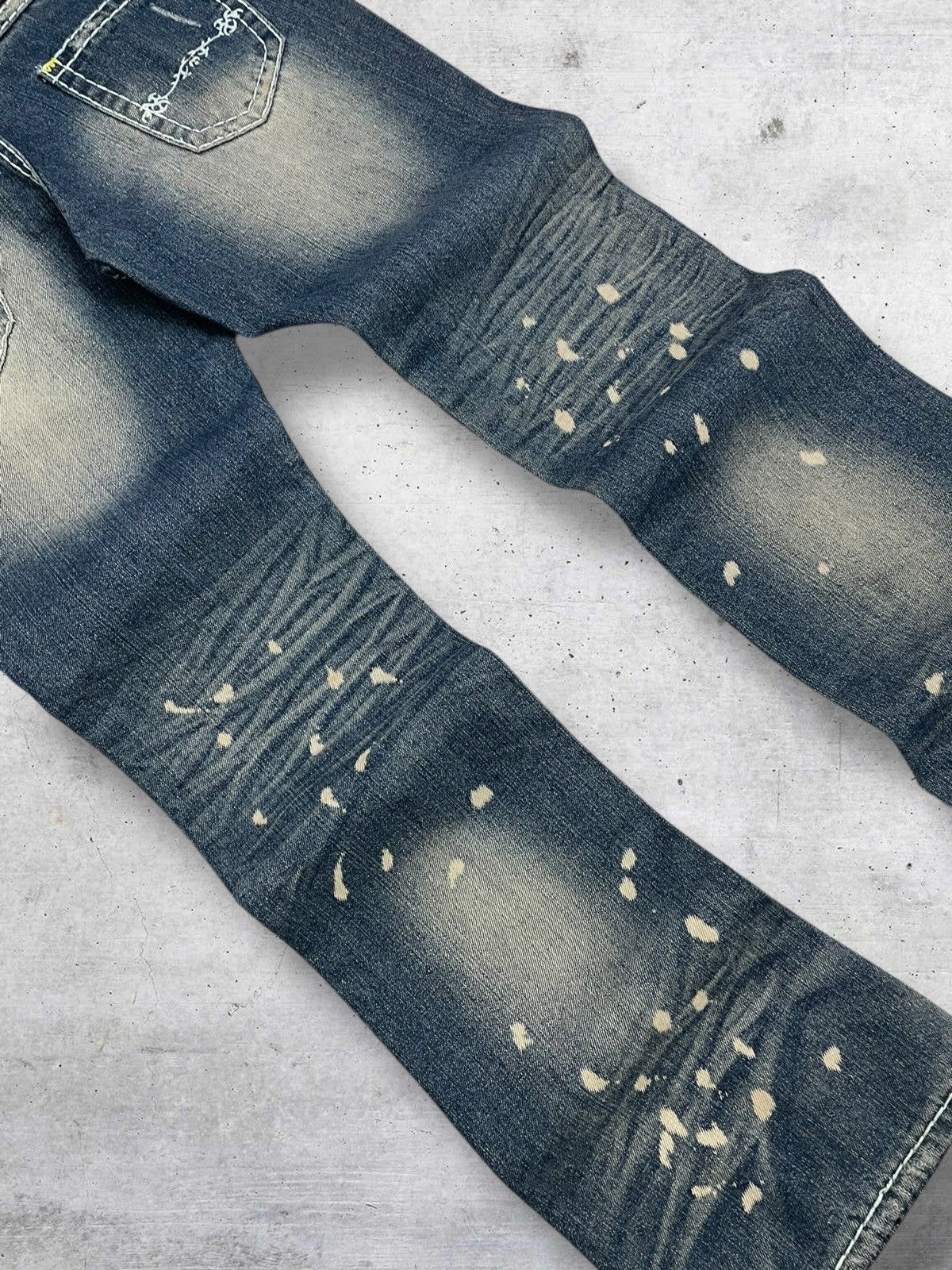 Tornado Mart WHITE METEOR 1990S JAPAN DESIGNER FLARED DISTRESSED DENIM Size US 32 / EU 48 - 13 Thumbnail