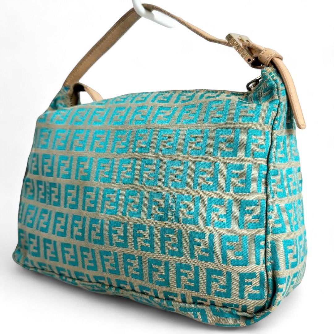 Fendi Fendi - Zucchino Handbag Pouch Canvas Blue Leather Size ONE SIZE - 2 Thumbnail