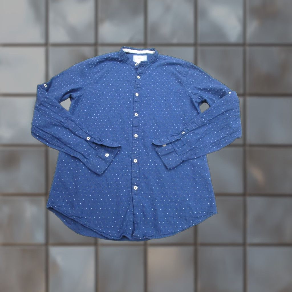 Zara Zara Shirt Mens Medium Blue Dot Relaxed Fit Cotton Linen Band Collar Casual Size US M / EU 48-50 / 2 - 1 Thumbnail
