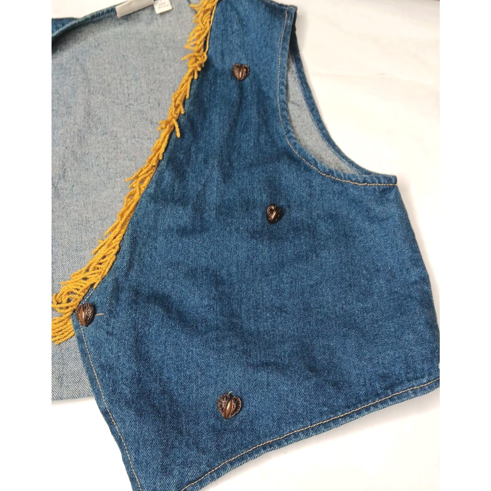 Cherokee VINTAGE Cherokee Western Vest Women L Blue Denim Fringe Button Cowgirl Vest Size L / US 10 / IT 46 - 6 Thumbnail