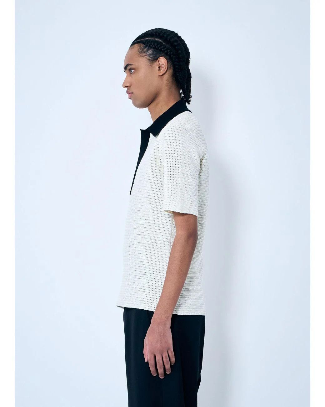 Jil Sander o1loc1c0426 Open Knit Polo Shirtin White/Black Size US L / EU 52-54 / 3 - 2 Thumbnail