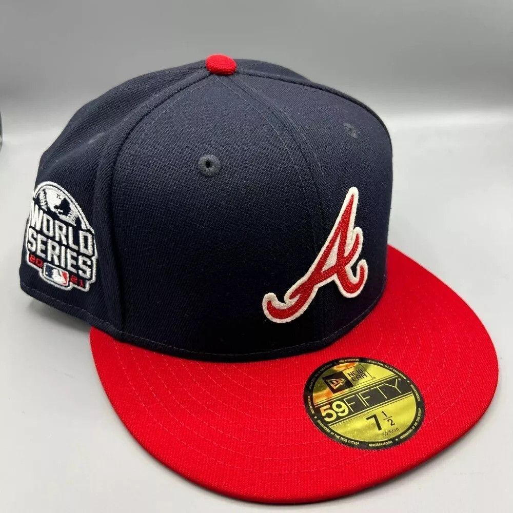 New Era Atlanta Braves Hat Men 7 1/2 4X World Series Champ Fitted Size ONE SIZE - 1 Thumbnail